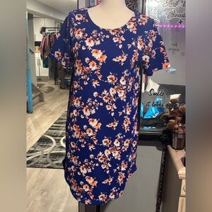 Boohoo Royal Blue Floral Mini Dress with Orange & White Blooms